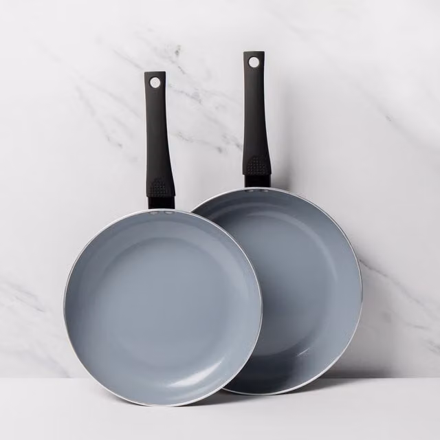 MasterClass Ceramic Non-Stick Eco Frypan Set, Black, 2-Piece Set (26cm and 28cm)
