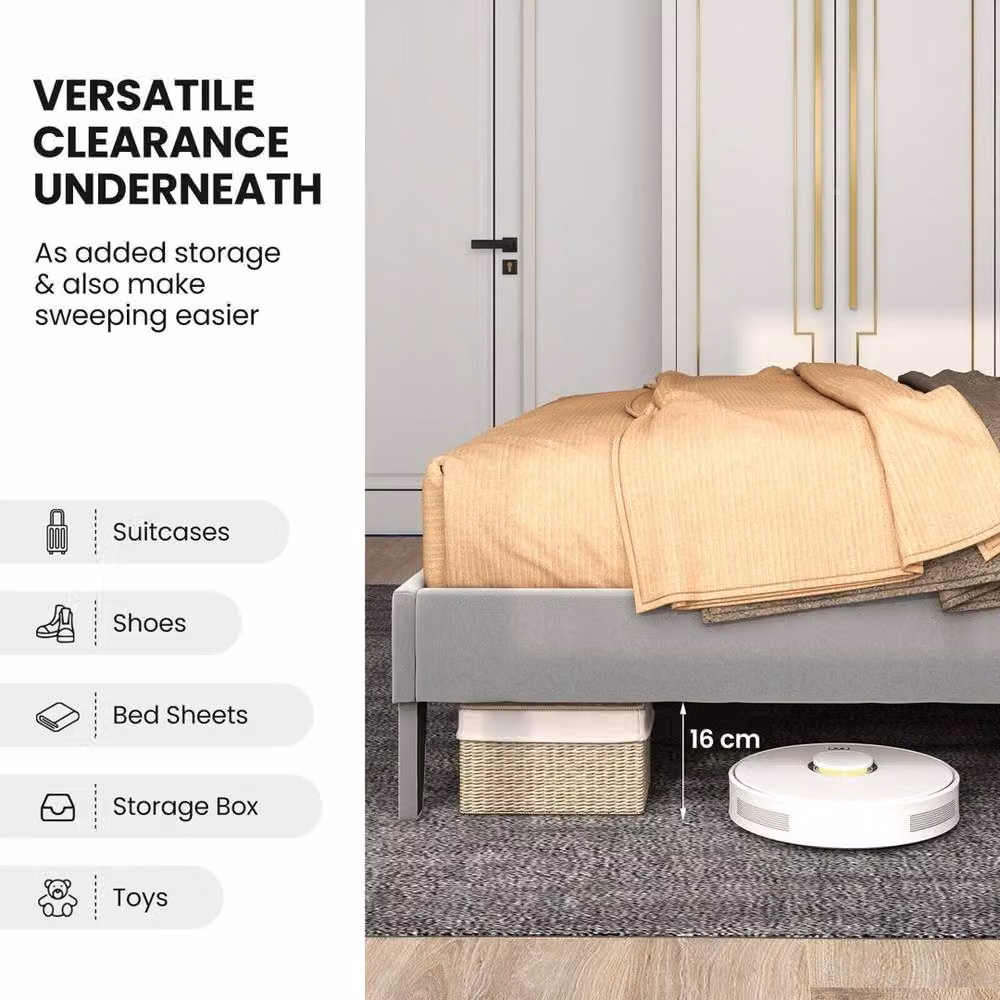 Kelvenix Double Velvet Upholstered Platform Bed Frame in Grey, W: 140 cm, D: 200 cm – 6