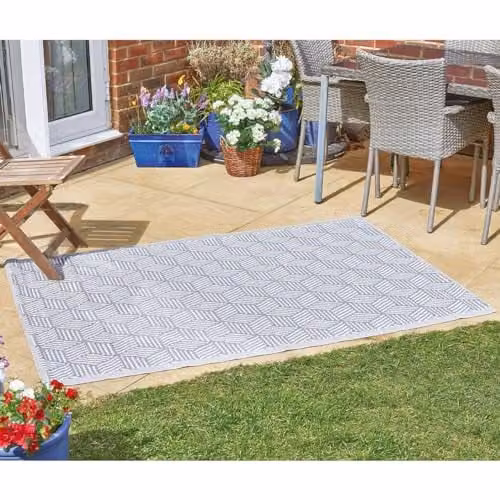 mysmartbuy Alfresco Mat Geometric Patterned Rectangular Outdoor Garden Rug in Grey and Red, W/D/H: 180 x 120 cm