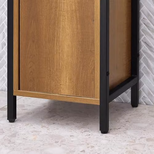 SoBuy Tall Slim Bathroom Storage Cabinet in Brown and Black, Freestanding Industrial Style Unit with Hinged Doors and Internal Shelves, W/D/H: 30 x 28 x 168 cm – 5