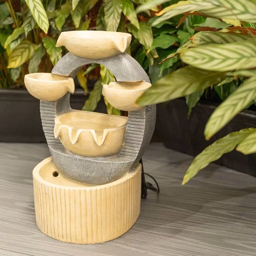 FLAVORA Solar Powered Outdoor Cascade Water Fountain in Beige – 2