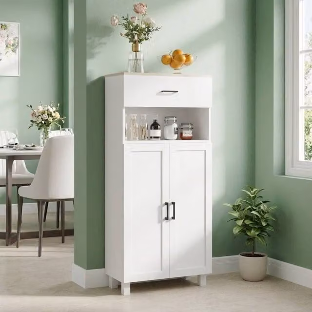 STILVORA Modern Kitchen Storage Cupboard with Drawer and Doors in White Matt MDF