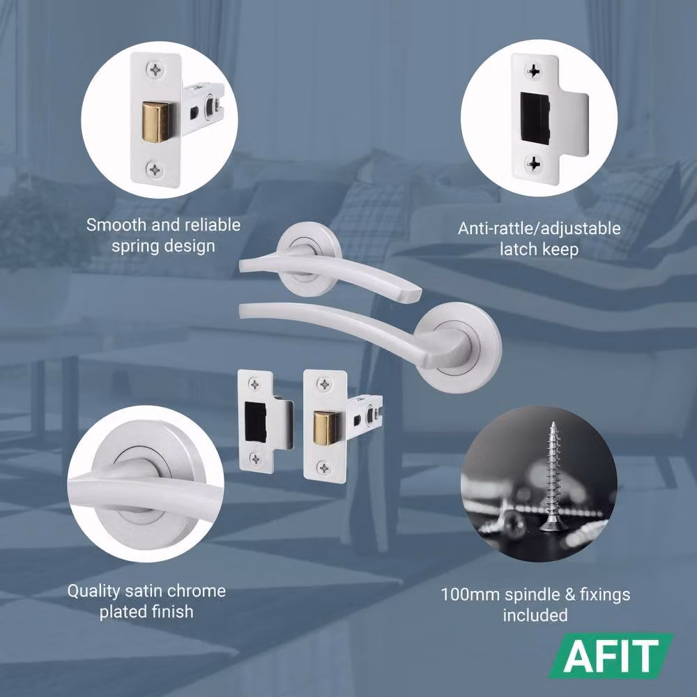 AFIT Satin Chrome Door Handle and Latch Set, 4 Pack, Silver – 2