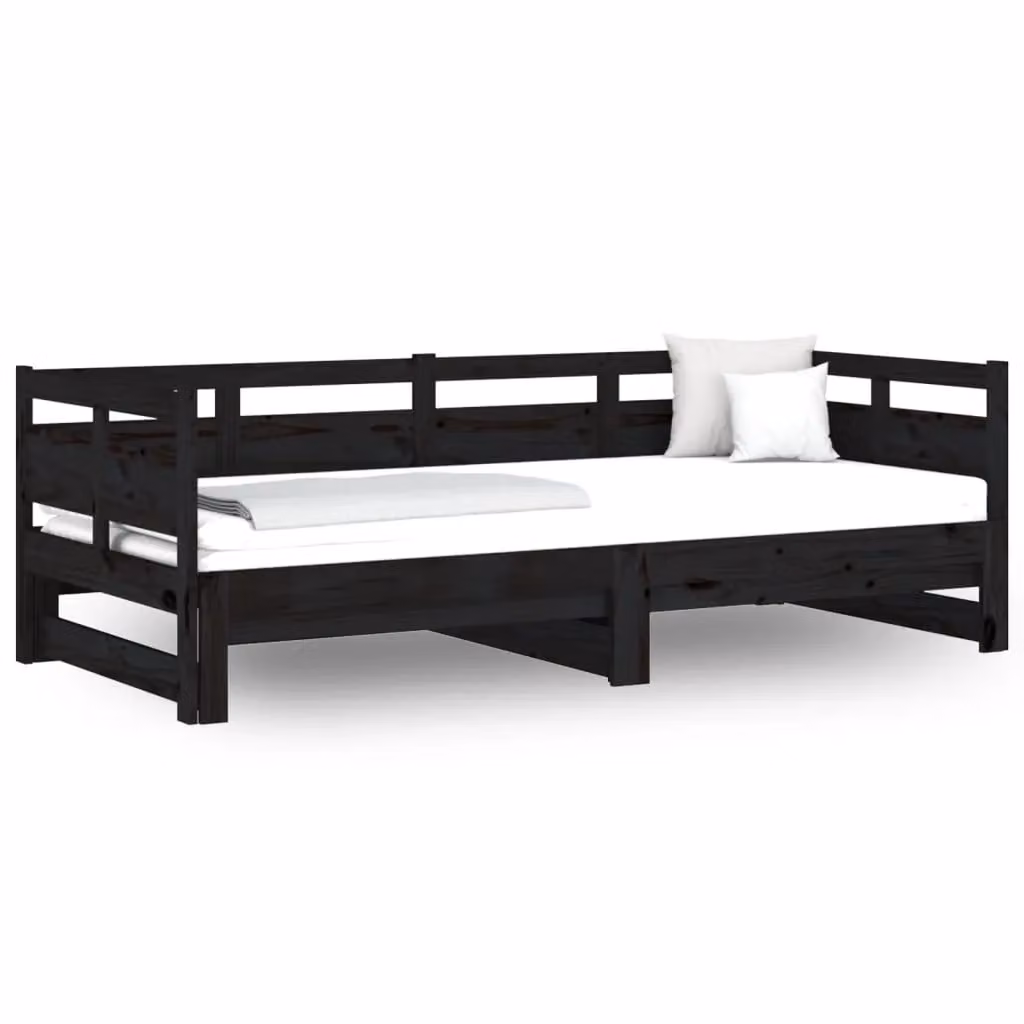 Berkfield Home Black Solid Wood Pine Pull-out Day Bed, W/D/H: 180 x 190 x 90 cm – 2