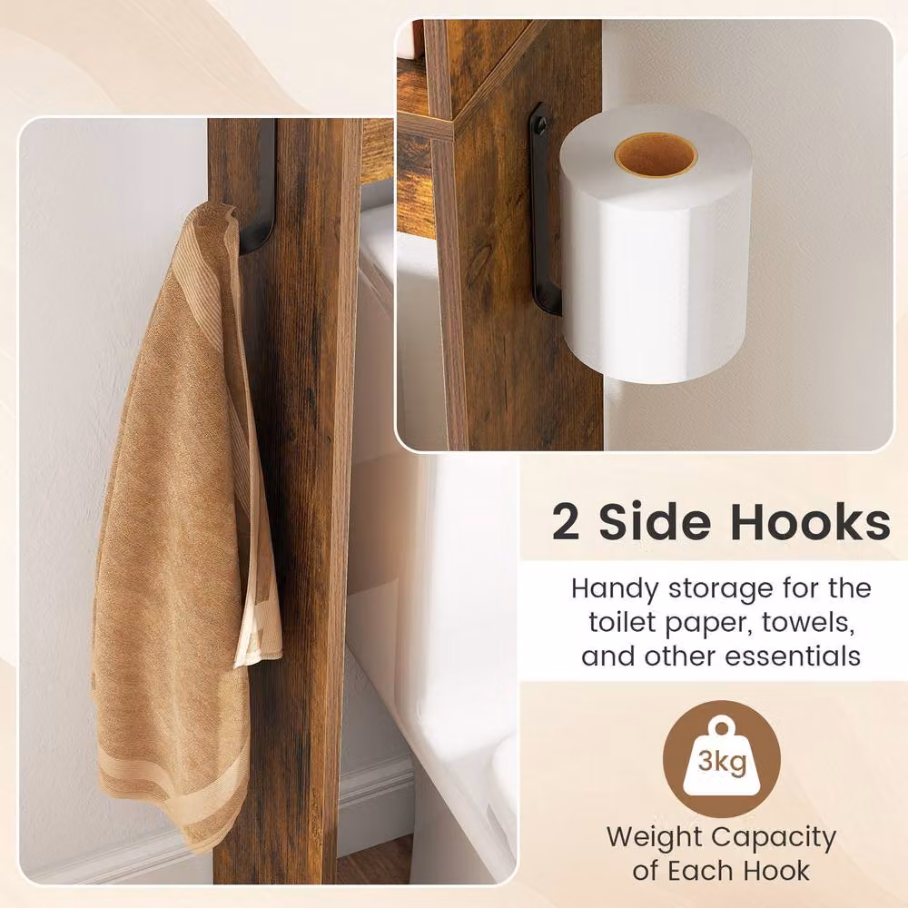 Costway Over Toilet Storage Cabinet Bathroom Organiser with Toilet Paper Holder in Brown – 5