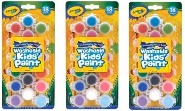 Crayola Pack of 3 Washable Kids Paint Pots in Assorted Multicolour and Yellow