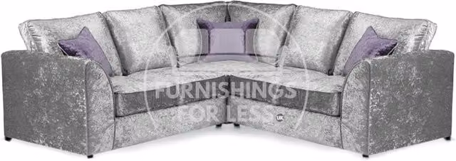 Furnishings For Less UK Crystal 5 Seater L-Shaped Corner Sofa in Silver Crushed Velvet Fabric