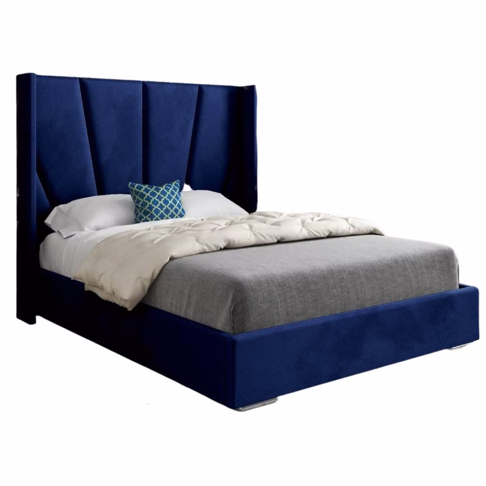 KDMD Glemsford Wide Curved Blue Soft Velvet Upholstered Designer Bed Frame, Single (90 x 200 cm) – 2