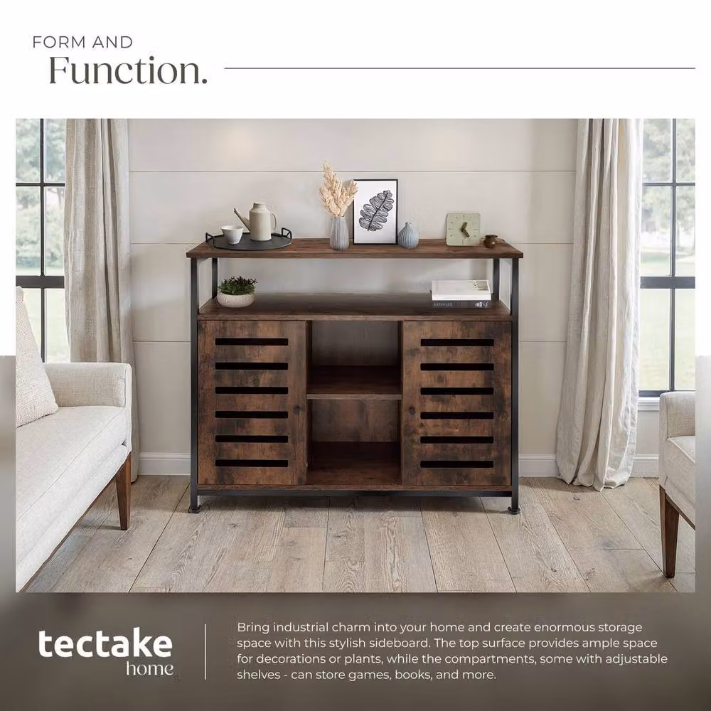 tectake Warrington Modern Sideboard in Brown and Black with Metal Accents – 4