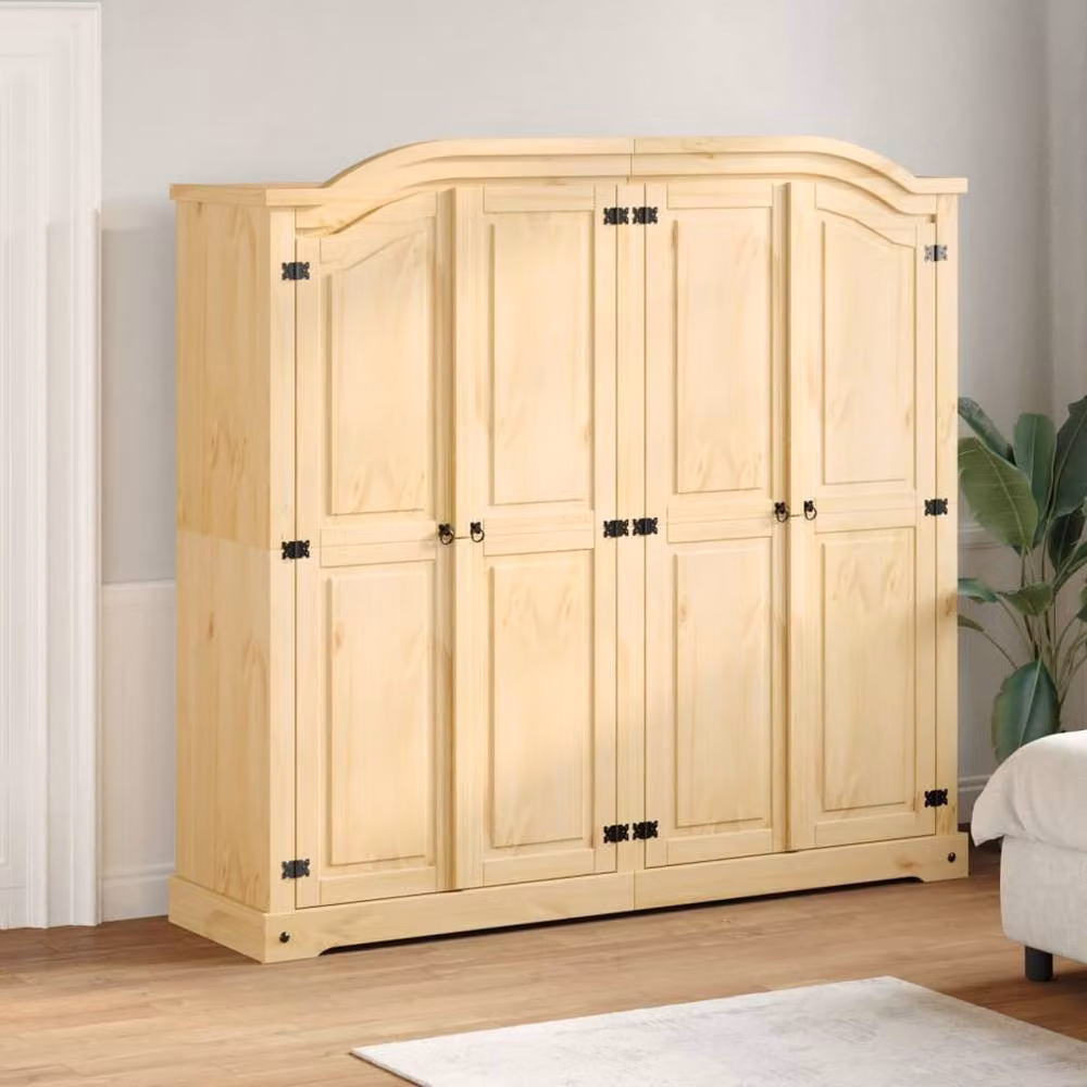 Berkfield Home Corona Wardrobe in Light Brown Waxed Solid Pine, W/D/H: 194 x 52 x 186 cm – 2