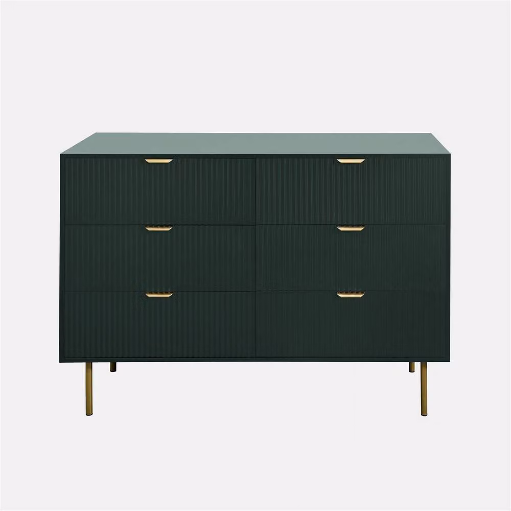 OHS Ribbed 6 Drawer Cabinet Chest of Drawers Sideboard in Dark Green – 2
