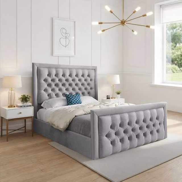KDMD Sway Grey Soft Velvet Upholstered Designer Bed Frame, Size: Single (W: 90 cm, L: 190 cm) – 1
