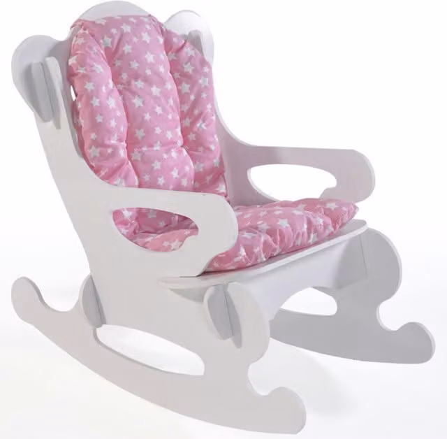 Woohoo Furniture Pink and White Fabric Rocking Chair with Armrests and Cushion