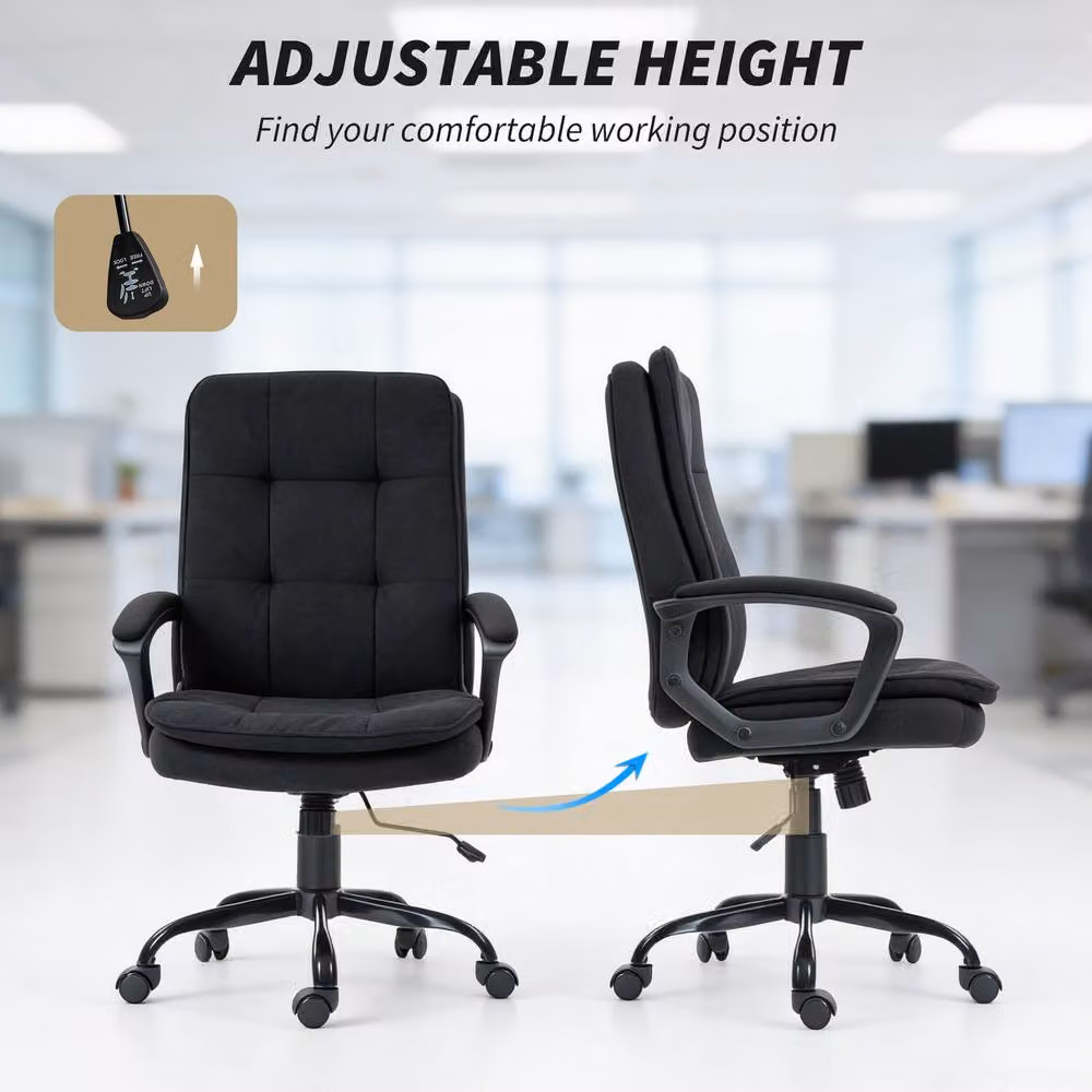 Rolipo Black Linen-Look Task Chair with Double Padding and Armrests – 7