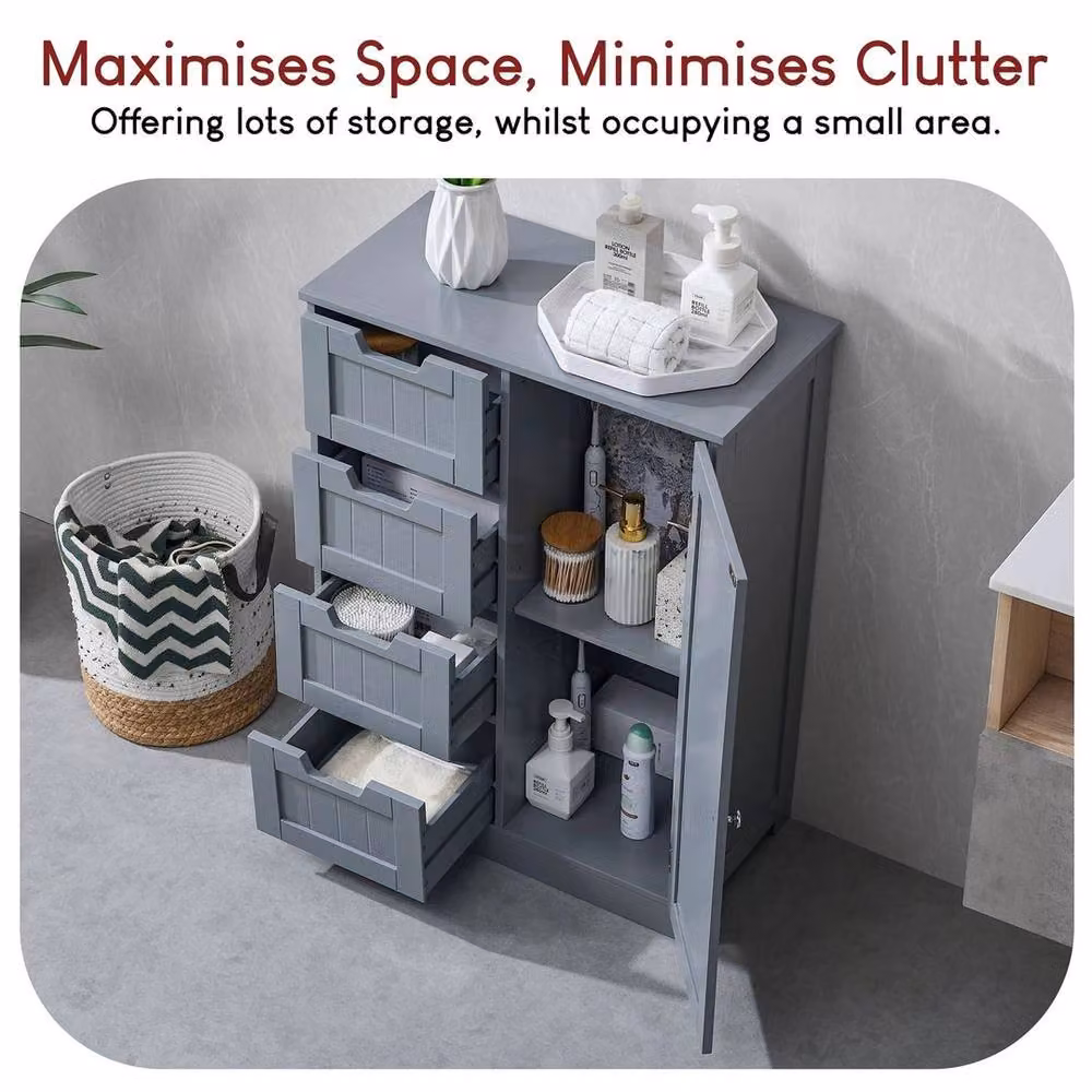 Havendro Grey Modern Bathroom Storage Cabinet with 4 Drawers and 1 Door Freestanding Unit – 3