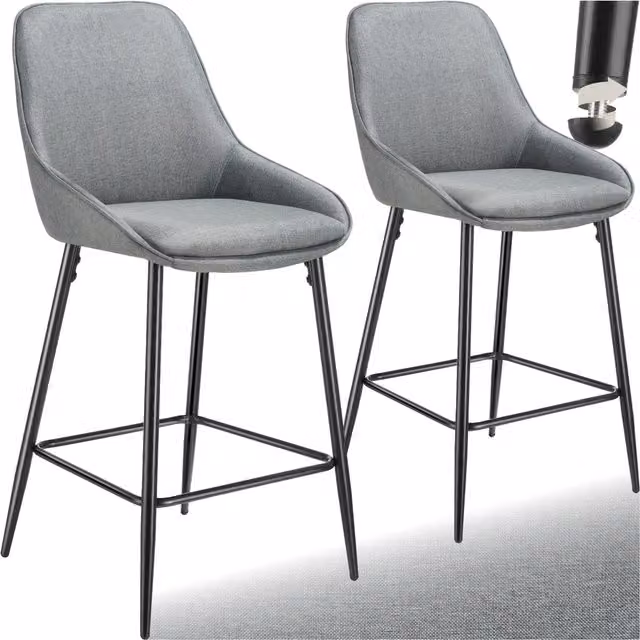 Tectake Modern Swivel Padded Bar Stools with Backrest in Grey and Black