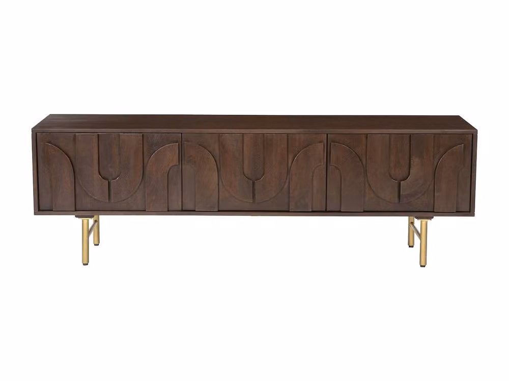 Vente-unique Modern Mango Wood and Black Metal TV Stand with 3 Doors in Brown and Black, W/D/H: 160 x 40 x 50 cm – 2