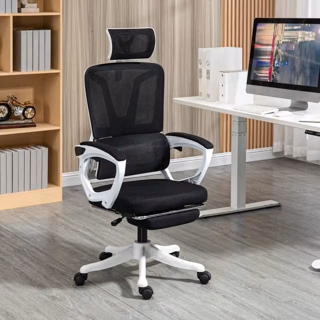 Vinsetto Modern Black Fabric Task Chair with Headrest and Armrests for Home Office
