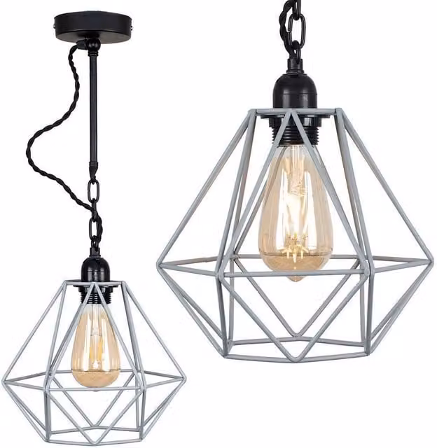 MiniSun Industrial Steampunk Style Satin Black Wall and Ceiling Light Fitting with Grey Metal Cage Shade