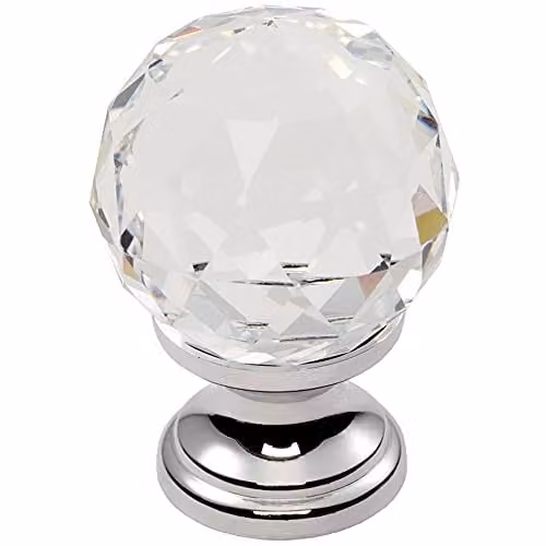 Loops Faceted Crystal Cupboard Door Knob in Polished Chrome