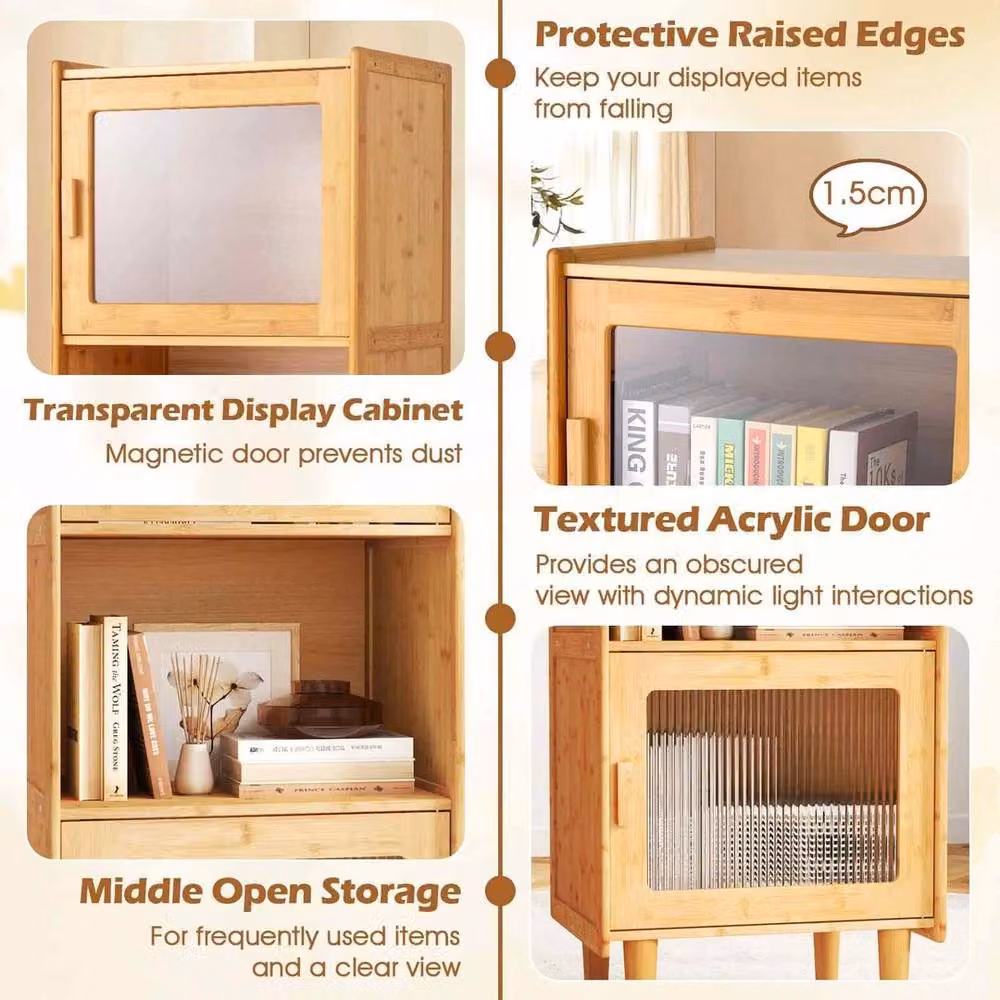 KORVIXA Modern Bamboo Small Corner Sideboard Storage Organizer in Sand Brown – 3