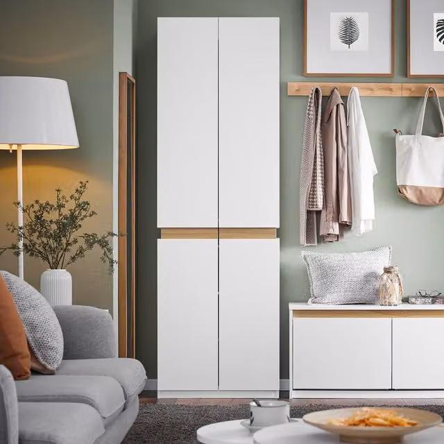 SoBuy Modern Tall Space-Saver Shoe Cabinet in White and Wood with Hinged Doors – 1