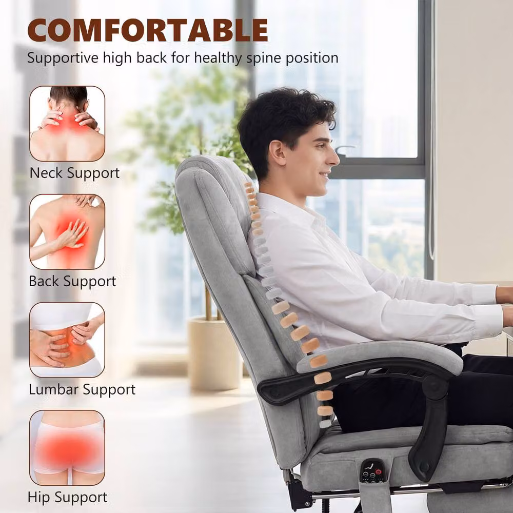 STILVORA Grey Velvet Executive Office Chair with Footrest and Headrest – 6