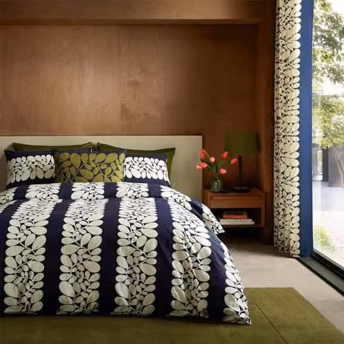 Orla Kiely Sycamore Stripe Space Blue 100% Cotton Duvet Cover Set, King Size (W: 230 cm x H: 220 cm)