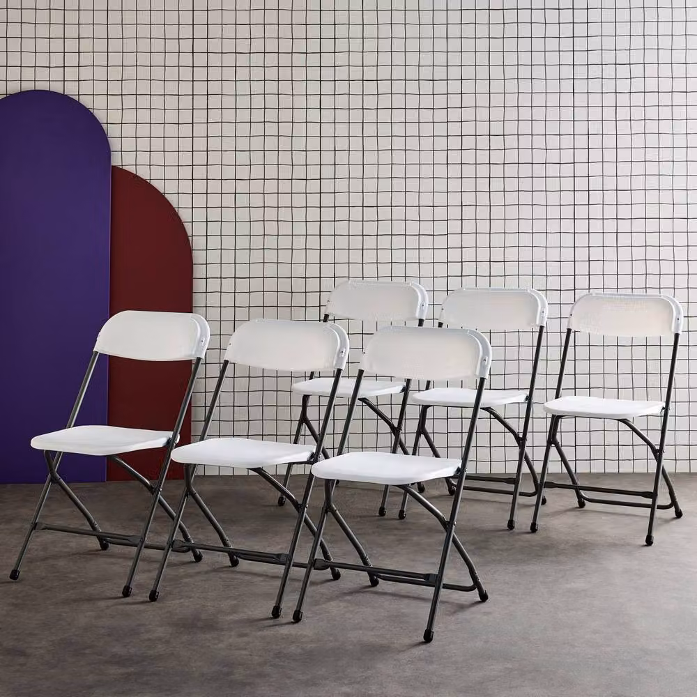 sweeek Set of 6 White Folding Event Chairs with Metal and Plastic Construction H 81 cm x W 50 cm x D 50 cm – 3