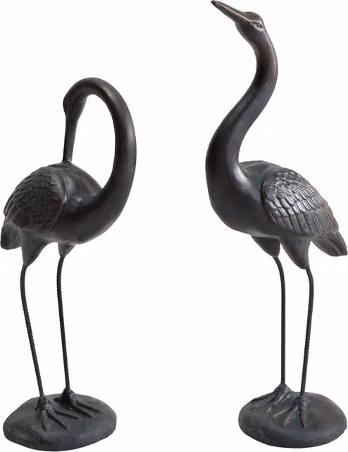Sunjoy Pair of Bronze Crane Metal Ornaments in Orange and Brown