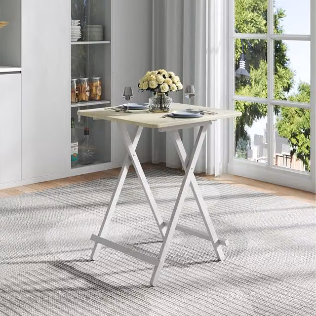 Komore Modern White Square Folding Dining Table with MDF Laminate Top and Metal X-Frame, W/D/H: 60 x 60 x 60 cm