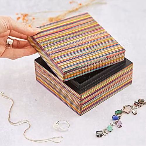 Paper High Multicoloured Papri Wood Trinket Box, Large, W/D/H: 12.0 x 7.5 x 12.0 cm
