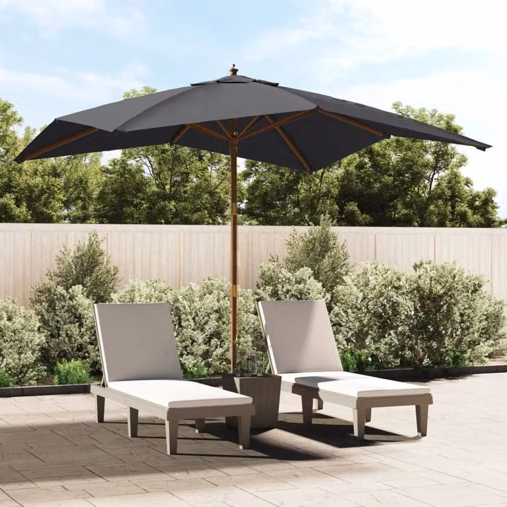 Berkfield Home Garden Parasol with Wooden Pole, Black, W: 300 cm, D: 300 cm, H: 273 cm – 2