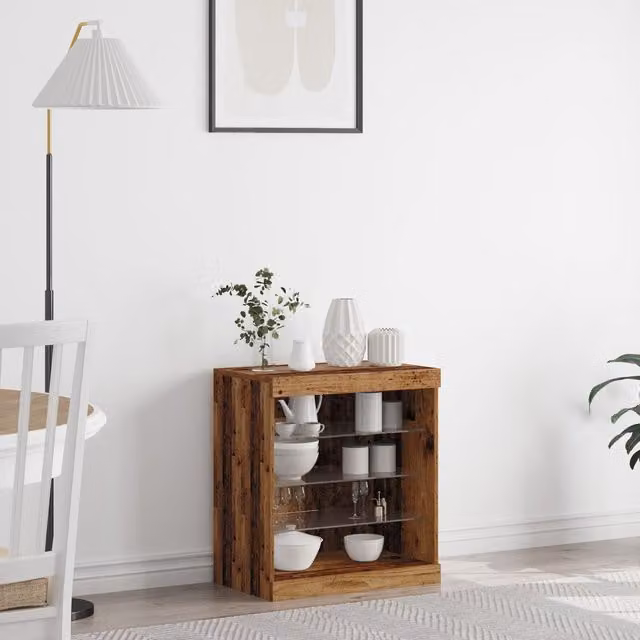 Berkfield Home Rustic Wood Sideboard with Integrated LED Lights, Brown, W/D/H: 60.5 x 37 x 67 cm