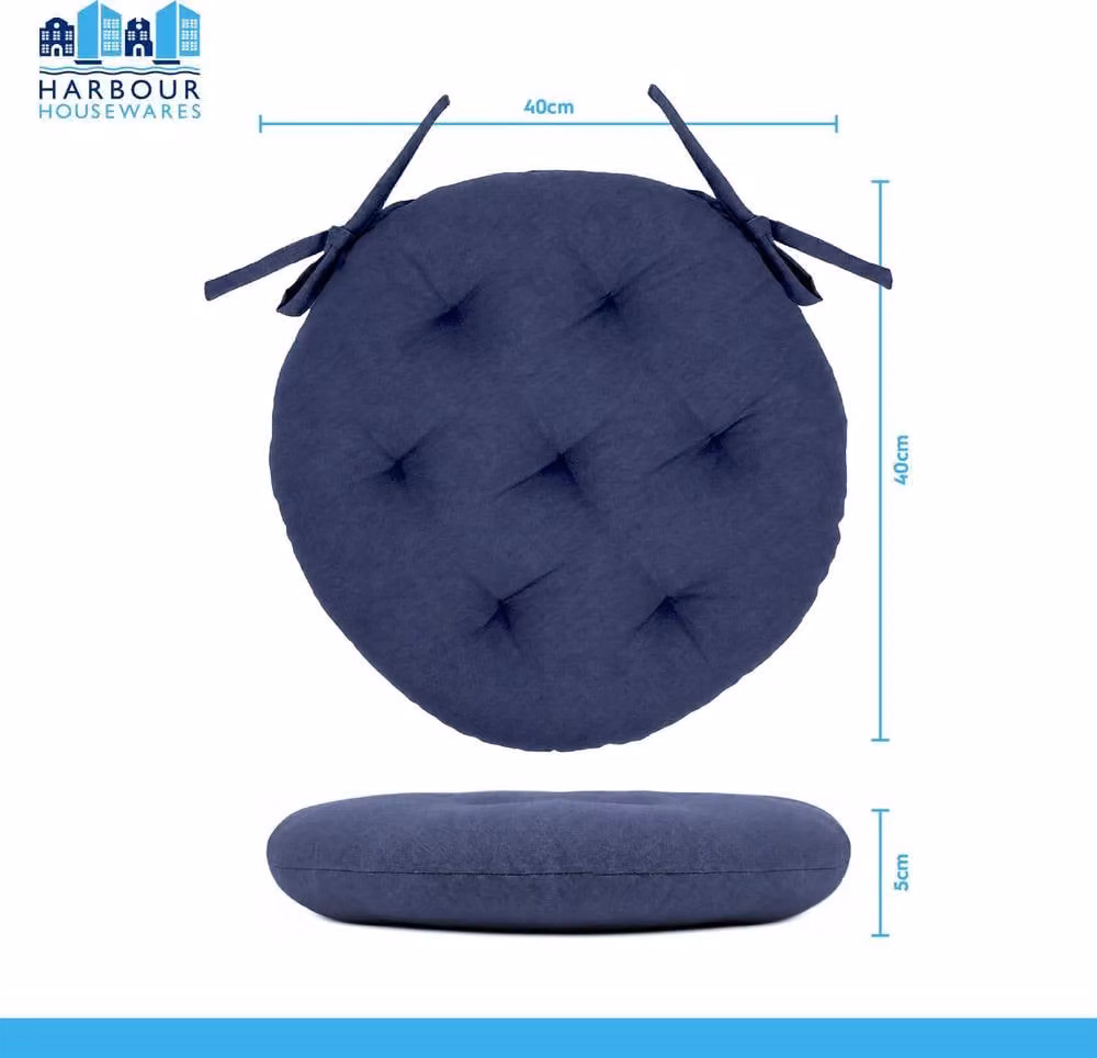 Harbour Housewares Pack of 2 Round Seat Pads in Blue with Removable Covers, W/D/H: 40 x 40 x 40 cm – 7