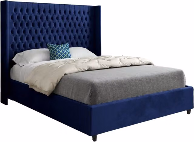Casani Upholstered Velvet Designer Bed Frame in Blue, W/D/H: 90 x 190 cm