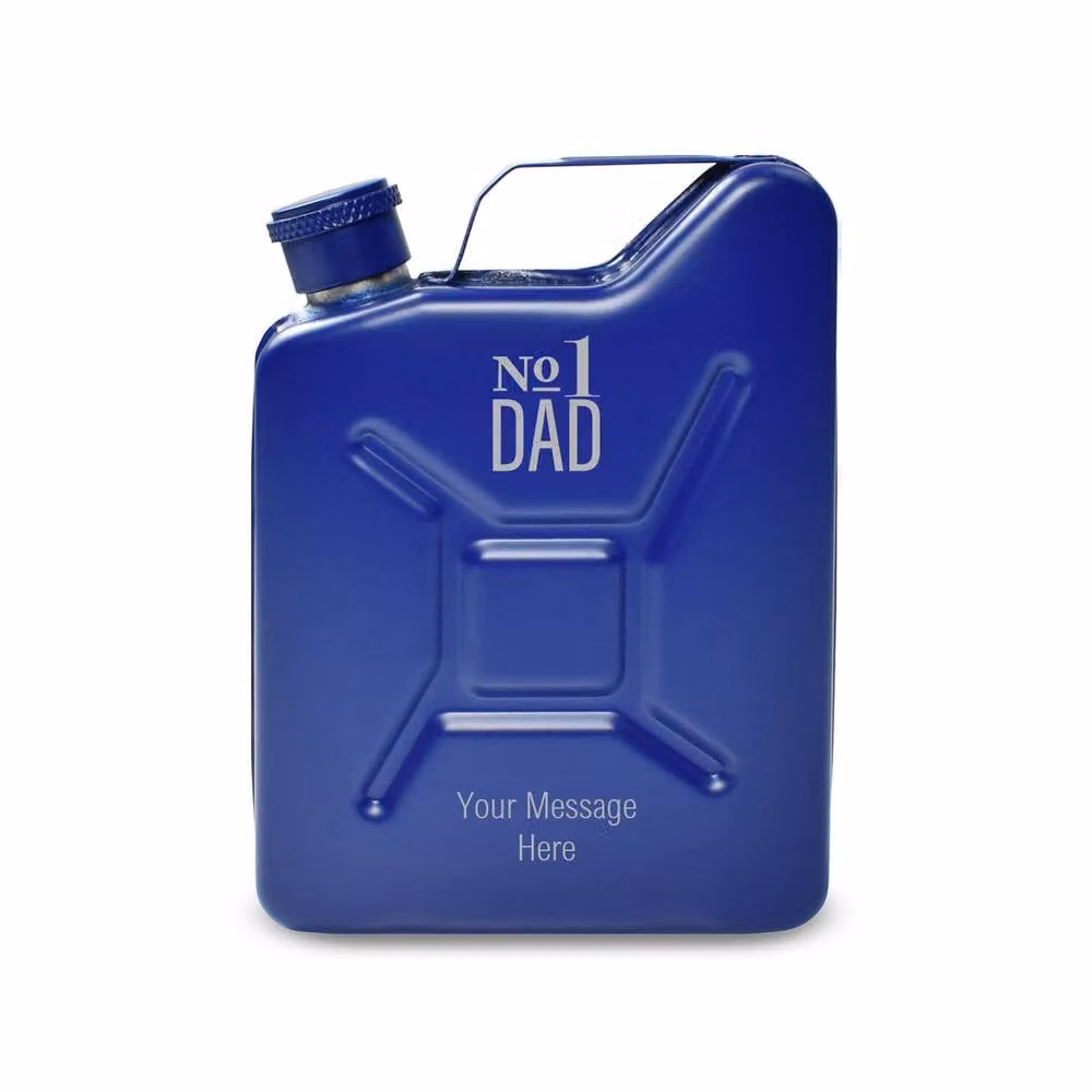 Uniqueful Personalised Engraved Blue Jerry Can No.1 Dad Design Hip Flask, 100ml – 2