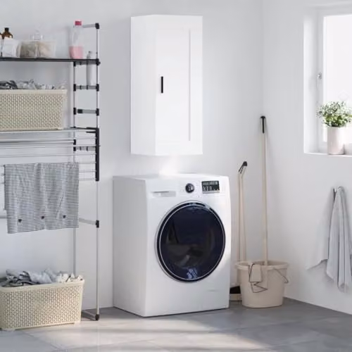 vidaXL Wall Mounted Cabinet in White MDF with Hinged Doors, W/D/H: 34.5 x 34.5 x 90 cm – 2