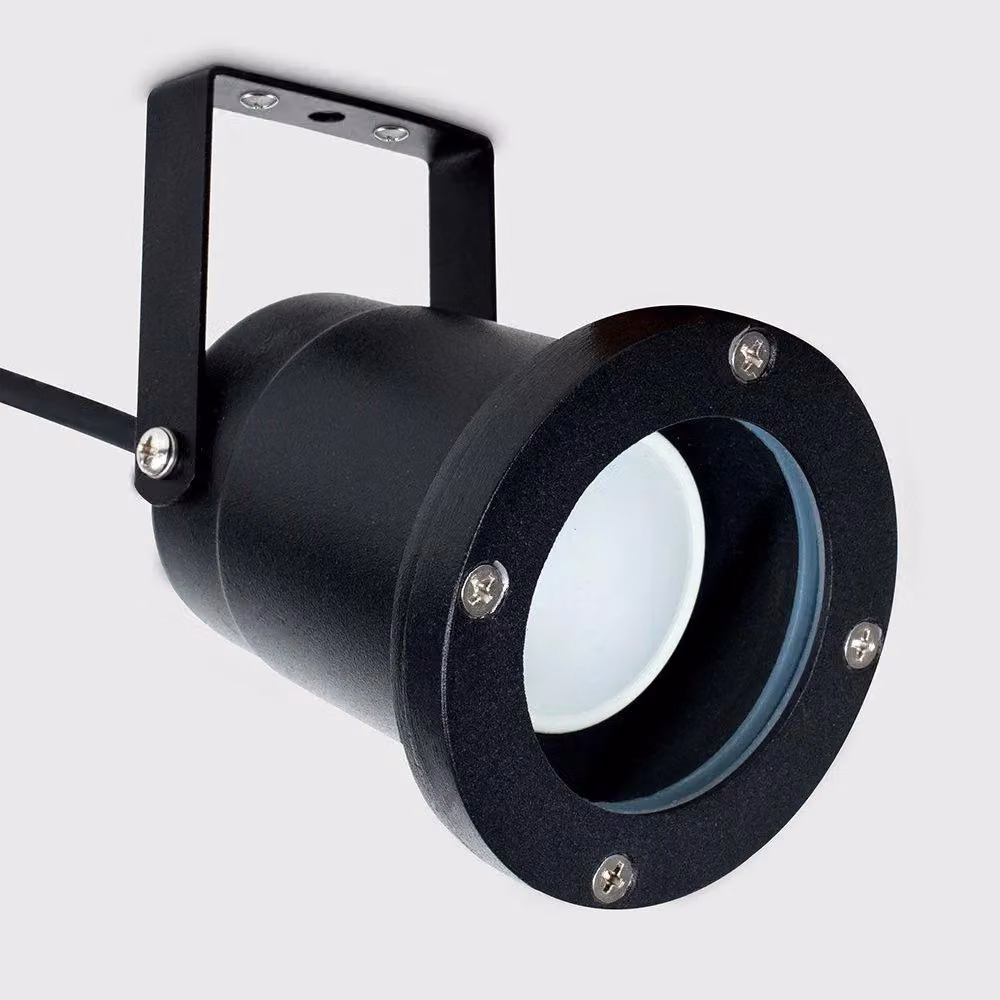 ValueLights Derwent Set of 10 Black Aluminium Outdoor Ground Spike Lights with Warm White LED Accent – 3