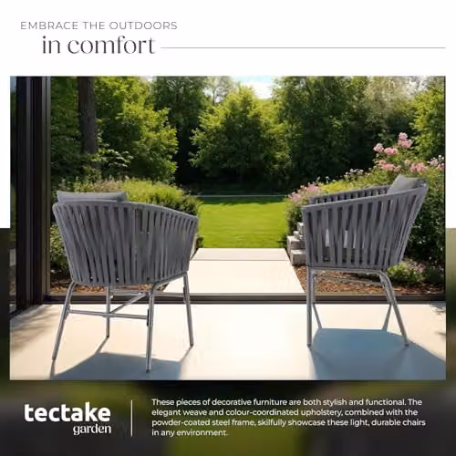 tectake Set of 4 Modern Rope Design Garden Chairs with Thick Cushions and Water-Repellent Covers in Dark Grey – 5