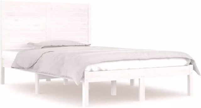 Berkfield Home White Solid Pine Wood Double Bed Frame W: 135 cm, L: 190 cm – 1