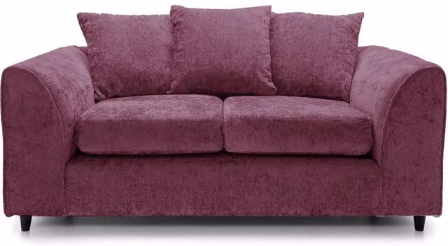 Furnishings For Less UK Monaco 2 Seater Chenille Fabric Sofa in Purple with Scatter Cushions and Removable Covers