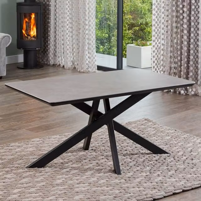 Artemis Home Farnese Modern Rectangular Ceramic Stone Dining Table in Grey and Black, W/D/H: 180 x 90 x 75 cm