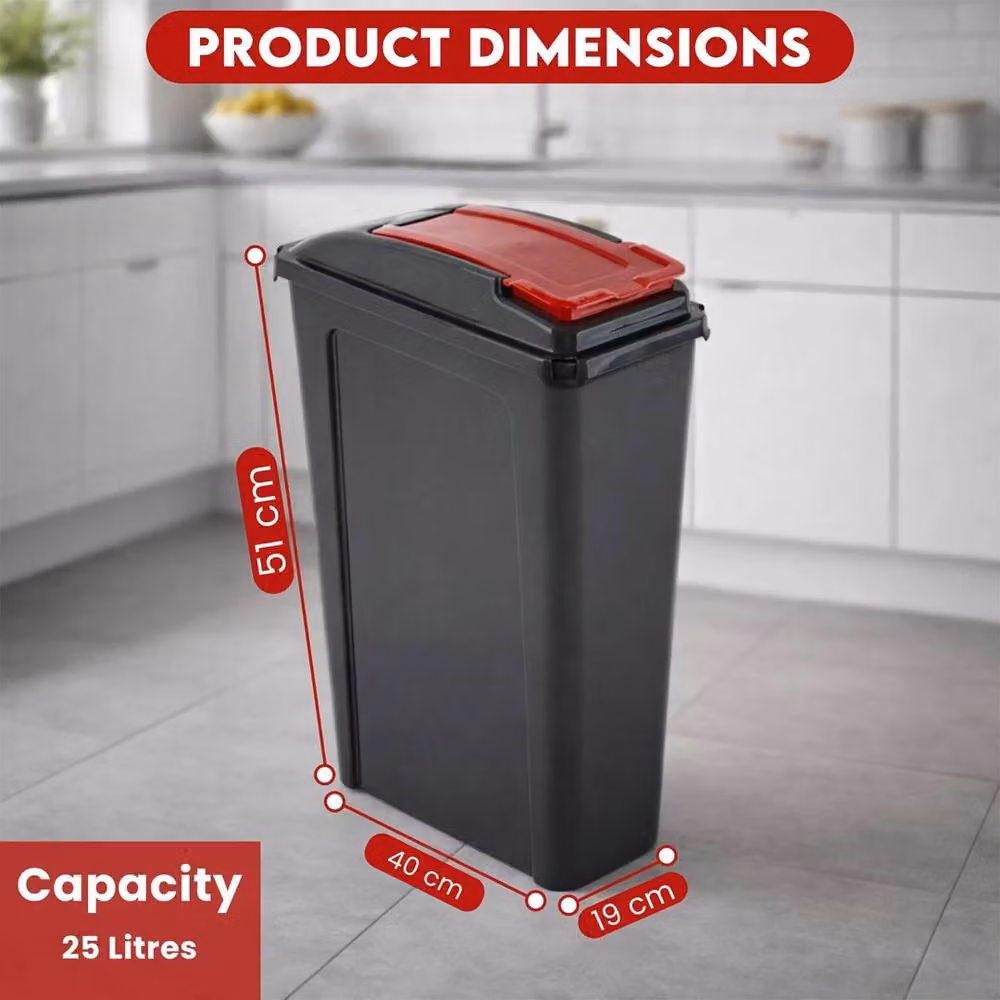 EONLION Red and Black Slim Plastic Swing Waste Recycling Bin, Height: 100 cm – 2