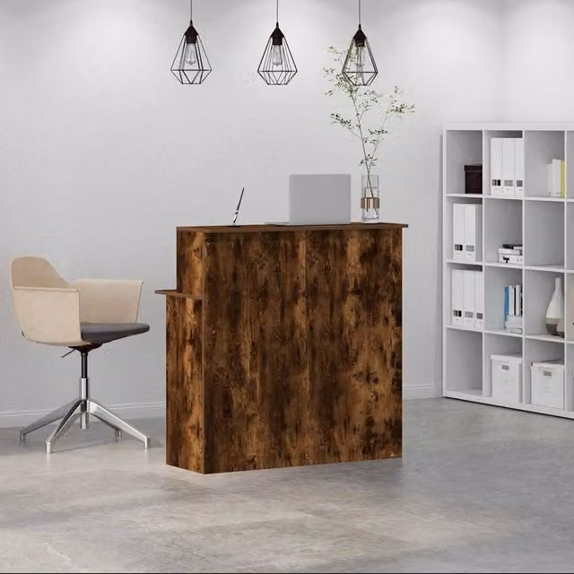 Berkfield Home Smoked Oak Reception Desk in Brown, W/D/H: 100 x 50 x 103.5 cm – 1