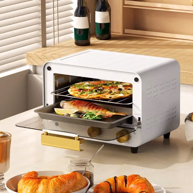 HOMCOM 12L Mini Countertop Toaster Oven with Grill and Glass Door, White