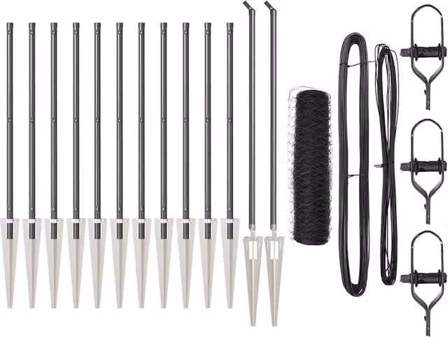 Berkfield Home Grey Powder-Coated Steel Fencing Set of 2, W: 25 m, H: 0.5 m