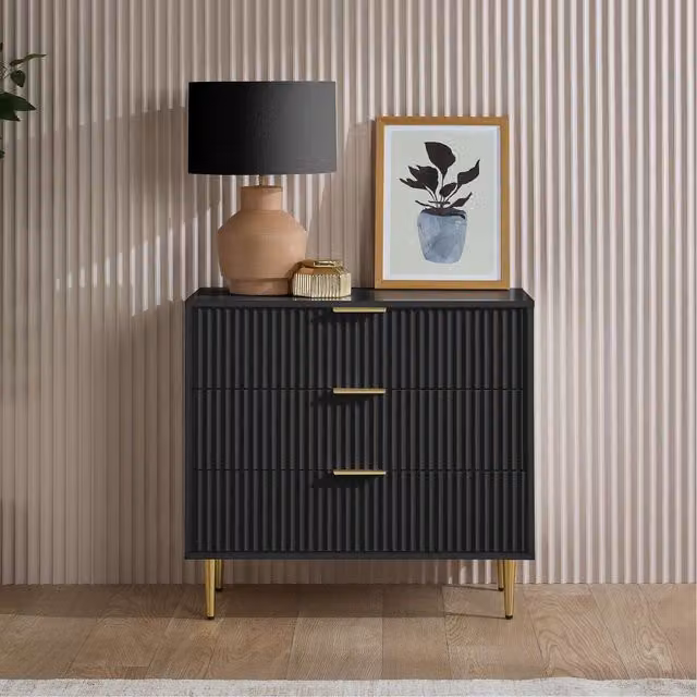 Birlea Modern Black and Gold Striped Freestanding Bedroom Chest