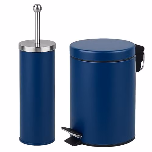 iTrend Blue 3L Pedal Dustbin and Toilet Brush Set with Holder, Made from Powder Coated Steel and Stainless Steel – 1