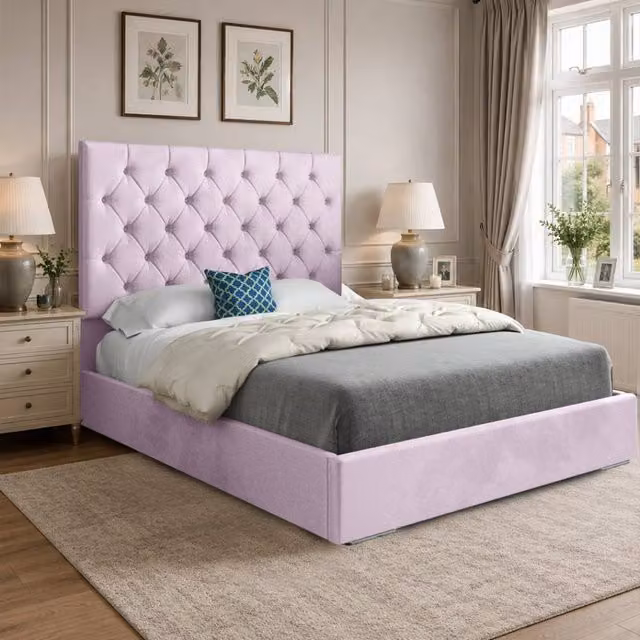 Casani Cottesmore Pink Velvet Upholstered Chesterfield Bed Frame, W/D/H: 90 x 190 x 137 cm – 1
